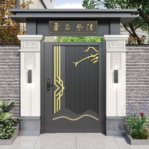 铝合金别墅庭院大门新中式别墅大门户外小院庭院门精雕别墅庭院门
