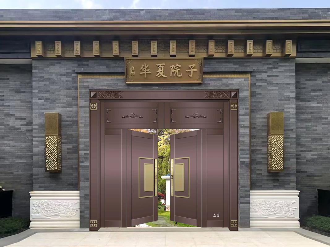 鹤壁新中式庭院门生产厂家,农村自建房大门,纯铜门,找山鼎门业